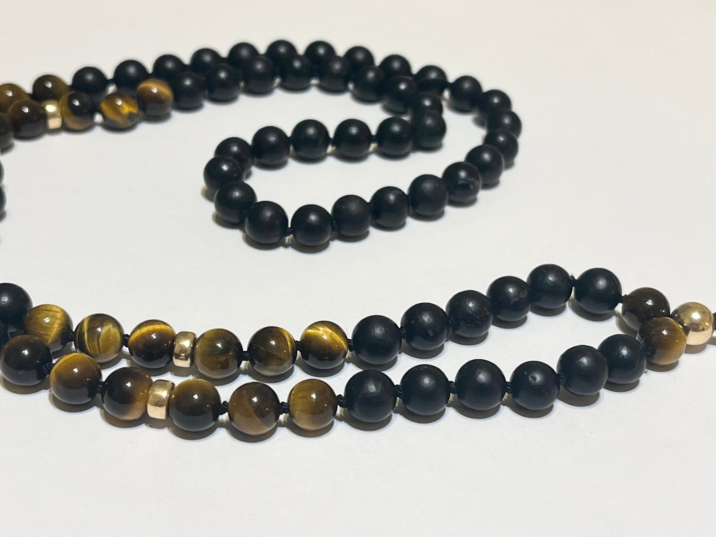 Tiger's Eye and Shungite Mala with 14K Gold