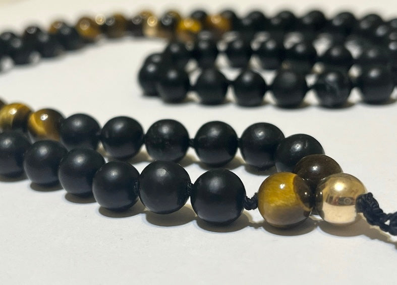 Tiger's Eye and Shungite Mala with 14K Gold